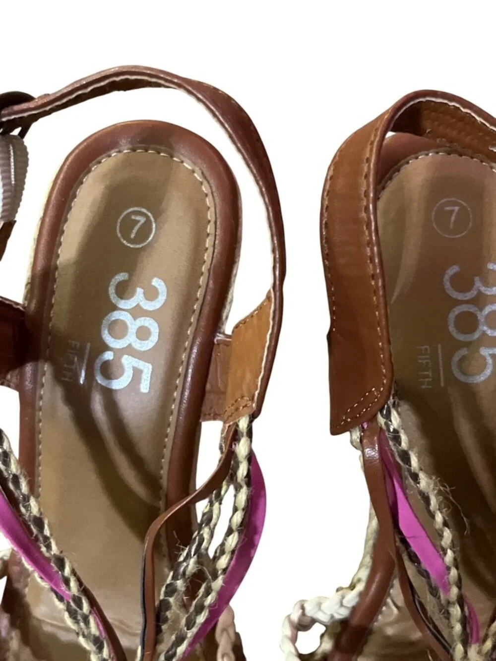 385 Fifth Womens 7 Wedge Sandals Pink Purple Braided Espadrille Resort Heels